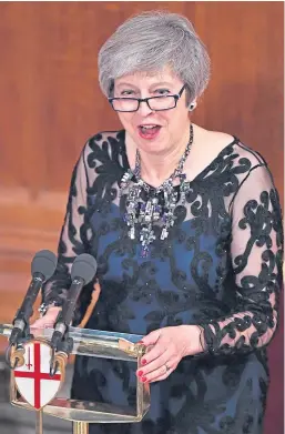  ?? Picture: PA. ?? Prime Minister Theresa May speaking at the Lord Mayor’s Banquet at the Guildhall in London last night.