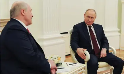  ??  ?? Vladimir Putin meeting Alexander Lukashenko in Moscow in April. Photograph: Mikhail Klimentyev/SPUTNIK/AFP/Getty Images