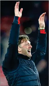  ??  ?? UPLIFTING: Southampto­n’s new manager Ralph Hasenhuttl celebrates his fourth victory