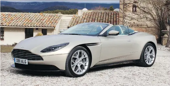  ?? PHOTOS: PETER BLEAKNEY/DRIVING ?? The 2019 Aston Martin DB11 Volante is powered by a Mercedes-AMG-sourced V-8 engine that has 503 horsepower and 498 pound-feet of torque.