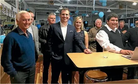  ?? RUBY NYIKA / STUFF ?? Tim van de Molen celebrates winning the Waikato electorate with family and friends on election night. Jan Barnes