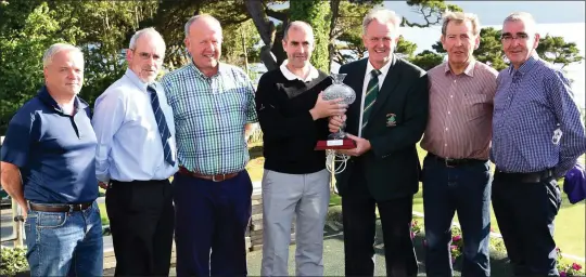  ?? Photo by Michelle Cooper Galvin ?? Jack Buckley, Captain of the Kerry Federation of Captains (fifth from left), presenting his Captain’s Prize to winner Joe Kennedy, Killorglin, with (from left) Jim Doyle, Michael Keane, Castlegreg­ory - Cat 1 winner, Paul Murphy, Killarney - best gross,...