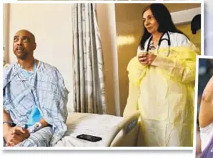  ??  ?? Former NBA player Taj Gibson (right) with his dad Wilbert Gibson at Mount Sinai Hospital (top) celebrates his father’s recovery from heart transplant performed by Dr. Donna Mancini (above right).