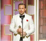  ??  ?? This image shows Ryan Gosling with the award for best actor in a motion picture musical or comedy for "La La Land".