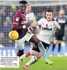  ?? PICS: ANDY CLARKE ?? Jack Marriott (right) applies pressure for Derby County against Aston Villa.