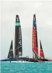  ??  ?? Tight racing between Artemis (left) and Team NZ in Bermuda yesterday.