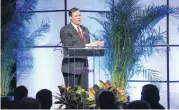  ?? [OKLAHOMAN ARCHIVES PHOTO] ?? Rep. Jim Bridenstin­e, R-Tulsa, speaking during the National Tornado Summit in downtown Oklahoma City in 2014.