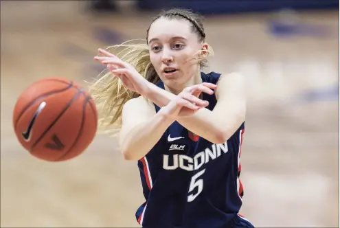  ?? Laurence Kesterson / Associated Press ?? UConn’s Paige Bueckers was named the Big East Player and Freshman of the Year on Thursday, joining former Husky Maya Moore as the only other player to do so.