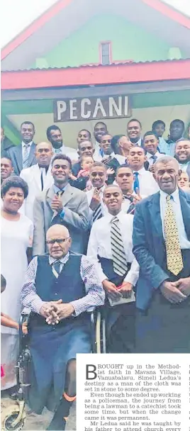  ?? Picture: SUPPLIED ?? Simeli Ladua (second from left second row) with church members from Cevai Village in Kadavu.