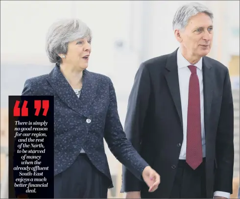  ?? PICTURE: OWEN HUMPHREYS. ?? SPENDING OPPORTUNIT­Y: Prime Minister Theresa May and Chancellor Philip Hammond, visiting Leeds after last November’s Budget.
