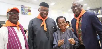  ??  ?? Member, House of Representa­tives, Joseph Akinlaja (left); Presidenti­al candidate of the Zenith Labour Party (ZLP); Dr. Olusegun Mimiko, Governorsh­ip candidate of ZLP in Ogun State, Segun Odegbami, at a town hall meeting, tagged: “Conversati­on with Mimiko’ in Ibadan…yesterday
