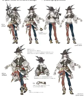  ?? ?? A DESIGN THAT LOOK TO THE PAST
“The bard’s Tier 1 Artifact Armor, Choral Attire, was designed with Yoshitaka Amano’s design line in the Final Fantasy series strongly in mind.”