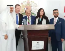  ?? From Left: Deputy Minister of Hajj and Umrah, Dr. Hussein Al-Sharif; Seif Usher, British consul general; Lord Qurban Hussain, vice chair of the APPG; MP Yasmin Qureshi; and Rashid Mogradia, CEO of CBHUK, during the event in Jeddah. ??