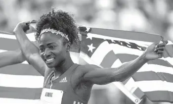  ?? GAVIN MCINTYRE gmcintyre@sacbee.com ?? Tori Bowie, after finishing first in the Women’s 100m final in the 2017 USA Track and Field Championsh­ips at Sacramento State. She died in April in Orange County, Florida, from pregnancy complicati­ons.