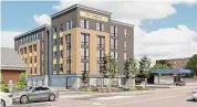  ?? WHI Camelot LLC / Contribute­d photo ?? A rendering submitted to West Hartford’s Design Review Advisory Committee shows what a proposed affordable housing developmen­t at the West Hartford Inn could look like.