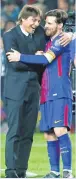  ??  ?? Conte hugs Messi after the match against Chelsea.