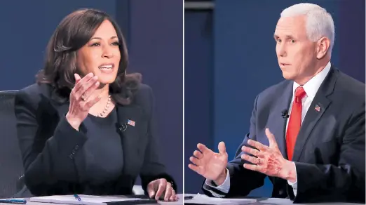  ?? Fotos afp ?? CANDIDATOS. Kamala Harris, compañera de fórmula del demócrata Joe Biden. Mike Pence, compañero de fórmula de Donald Trump.