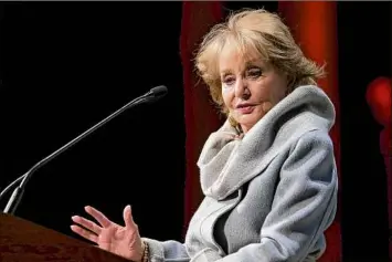  ?? Jemal Countess / Getty Images ?? Honoree Barbara Walters speaks at the 2014 Women’s Media Awards in 2014 at Capitale in New York City. Walters died Friday at home in Manhattan. She was 93.