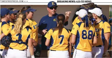  ?? ETSU PHOTOS ?? Tyner and UTC graduate Brad Irwin has his East Tennessee State softball team playing today for the Southern Conference championsh­ip in his old hometown.