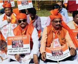  ?? — AP ?? Activists hold placards as they stage a protest against Padmaavat in Mumbai on Saturday.