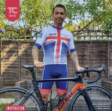  ??  ?? Steve represente­d GB in the World Gran Fondo Champs