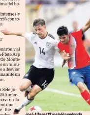  ?? FEDEFÚTBOL ?? José Alfaro (12) peleó la redonda contra Yannik Keitel (14).