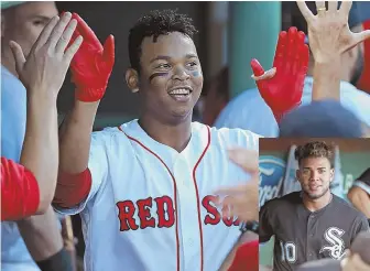  ?? STAFF PHOTOS BY MATT STONE ?? UPS AND DOWNS: With Yoan Moncada (inset) back in town with the White Sox, Rafael Devers hit another homer for the Red Sox.