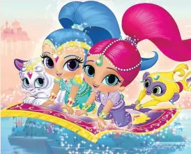  ??  ?? MAGIC CARPET RIDE: Shimmer (with pink hair) and Shine, the trainee genies in Nickelodeo­n’s animated series ’Shimmer and Shine’, don’t always get what they wish for