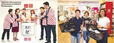  ??  ?? Japanese sake ceremony at the launch of UNIQLO Phatthanak­an. Great discounts on the opening day.