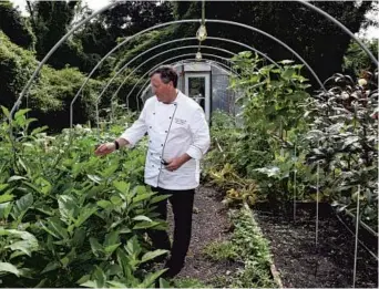  ?? BARBARA HADDOCK TAYLOR/BALTIMORE SUN PHOTOS ?? Executive Chef Daniel Wecker looks for ripe vegetables in the restaurant's garden. 5745 Furnace Ave, Elkridge 410-379-9336, elkridgefu­rnaceinn.com Cuisine: French and American Prices: Appetizers $12 to $18; entrees $24 to $39An elegantly appointed historic propertyEx­ceptionall­y charming and attentive Accepted Free lot They can be accommodat­ed. Wheelchair accessible: Yes