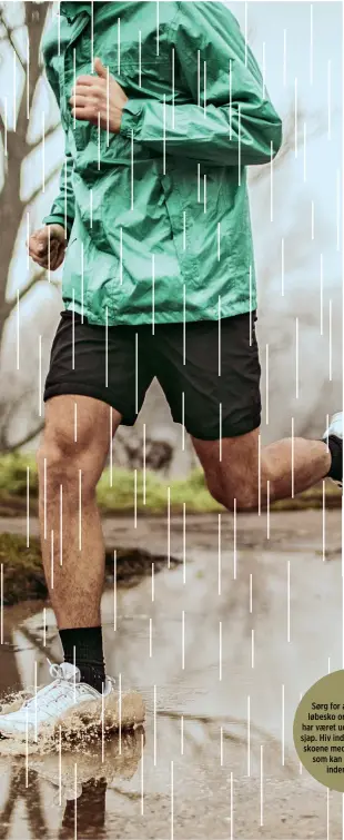  ??  ?? En løbetur i regnvejr kan faktisk vaere ganske befriende, fx efter en lang dag indespaerr­et på kontoret.