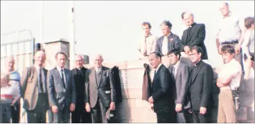  ?? ?? At the official opening of Páirc na Bride in 1985, back Tom Mulcahy, Tony Walsh, David Sheehan, Rev Con Casey PP and Bill Geary; front: Henry Hazlewood, Mick Barry, Fr Con O’Donovan CC, Jim Murphy, Con Murphy, Cork Co. GAA Board Chairman, Pat O’Connor, Fr Seanie Barry and Pat Hoskins.