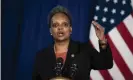  ?? Photograph: Ashlee Rezin Garcia/AP ?? Mayor Lori Lightfoot discusses the videos of the shooting of Adam Toledo.