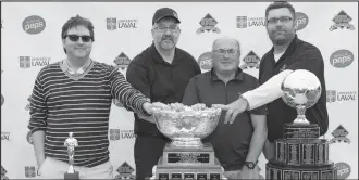  ??  ?? Représenta­nt le Groupe CMI : Guy Tremblay, associé, Louis Mcnicoll, vice-président, Ghislain Alain, retraité et Stéphane Bérubé du club de golf Le Grand Portneuf.