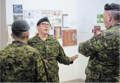  ?? MATHEW MCCARTHY WATERLOO REGION RECORD ?? Waterloo city councillor Diane Freeman, honorary lieutenant-colonel of 31 Combat Engineer Regiment, speaks to soldiers. “I’ve always had a lot of respect and value toward the military,” says Freeman, who is also a profession­al engineer.