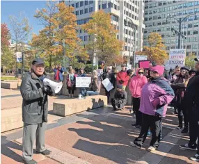  ??  ?? U.S. Rep. Steve Cohen speaks to a crowd protesting Saturday afternoon the firing of former U.S. Attorney General Jeff Sessions. JENNIFER PIGNOLET/THE COMMERCIAL APPEAL