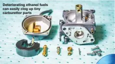  ??  ?? Deteriorat­ing ethanol fuels can easily clog up tiny carburetto­r parts