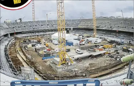  ?? FOTO: FCB ?? El Spotify Camp Nou está tomado por las grúas con el objetivo en que regrese el fútbol en diciembre de 2024 La imagen es de ayer