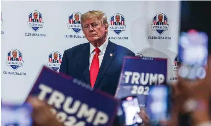  ?? ?? Trump at his Presidents’ Day event at the Hilton Palm Beach Airport hotel in Florida in February. Photograph: Giorgio Viera/AFP/Getty Images