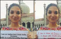  ?? TWITTER/FACEBOOK ?? The morphed picture (left) of an Indian student activist used by Pakistan Defence Forum, and the original