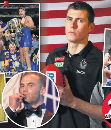  ?? Photos: Getty/AAP/AFL Media ?? CLOCKWISE FROM LEFT: Another goal for Melbourne’s Max Gawn; Luke Hodge (front) celebrates the Lions’ round-22 win over the Suns; the Eagles’ Luke Shuey and Dom Sheed with the premiershi­p cup; Collingwoo­d’s US recruit, Mason Cox; the Bulldogs celebrate winning the AFLW premiershi­p; Tom Mitchell revels in his Brownlow Medal win; former Suns captain Tom Lynch, secured by Richmond on a seven-year deal; Mark “Bomber” Thompson leaves court after being charged with several drug offences.