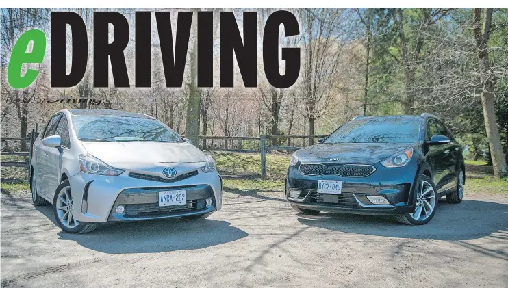  ?? NICK TRAGIANIS/DRIVING.CA ?? The 2017 Toyota Prius V, left, has a proven track record but faces a strong competitor in the 2017 Kia Niro, which offers more at a smaller price tag.