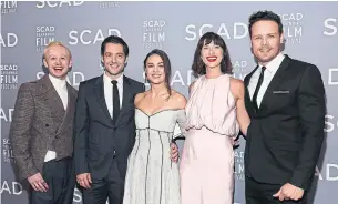  ?? CINDY ORD GETTY IMAGES ?? The “fab four” of Outlander: from right, Sam Heughan, Caitriona Balfe, Sophie Skelton and Richard Rankin, with John Bell, left, who plays Jamie’s nephew, Young Ian.