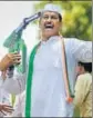  ?? PTI ?? A Youth Congress member takes part in a protest in Delhi on Saturday against rising fuel prices.