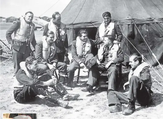  ?? GETTY ?? Paul Farnes in 2018 and seated, third from left, with 501 Squadron colleagues in August 1940.