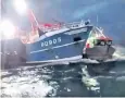  ??  ?? British and French scallop trawlers clashed in the Seine Bay, Normandy, yesterday