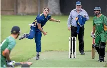 ?? ANDY JACKSON/STUFF ?? New Plymouth Marist United spinner Michael Blanks has been economical with the ball so far this season.