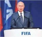  ?? ASSOCIATED PRESS ?? Russian President Vladimir Putin speaks to global soccer leaders on the eve of the World Cup opener.