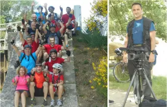  ??  ?? Patrice Landes (à droite) a suivi une vingtaine de personnes lors de leur périple à vélo le long du canal.