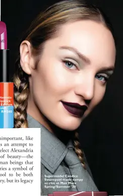  ??  ?? Rouge Hermès Satin Lipstick Limited Edition in Violet Insensé, RM340
Supermodel Candice Swanepoel made vampy so chic at Max Mara Spring/Summer ’20